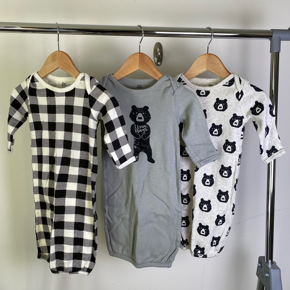 Baby boy sleep gowns, 0-6M, hand covers and elastic bottom.
